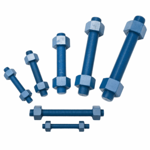 B7 Blue Teflon Coated Studs with 2 Heavy Hex Nuts